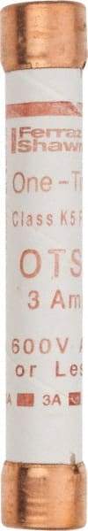 Ferraz Shawmut - 300 VDC, 600 VAC, 3 Amp, Fast-Acting General Purpose Fuse - Clip Mount, 127mm OAL, 20 at DC, 50 at AC kA Rating, 13/16" Diam - Strong Tooling