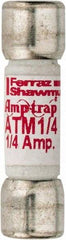 Ferraz Shawmut - 600 VAC/VDC, 0.25 Amp, Fast-Acting General Purpose Fuse - Clip Mount, 1-1/2" OAL, 100 at AC/DC kA Rating, 13/32" Diam - Strong Tooling