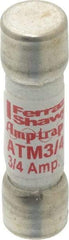 Ferraz Shawmut - 600 VAC/VDC, 0.75 Amp, Fast-Acting Midget Fuse - Clip Mount, 1-1/2" OAL, 100 at AC/DC kA Rating, 13/32" Diam - Strong Tooling