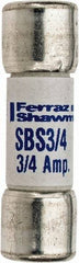 Ferraz Shawmut - 600 VAC, 0.75 Amp, Fast-Acting Ferrule Fuse - Clip Mount, 1-3/8" OAL, 100 at AC kA Rating, 13/32" Diam - Strong Tooling