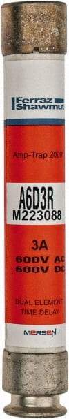 Ferraz Shawmut - 600 VAC/VDC, 3 Amp, Time Delay General Purpose Fuse - Clip Mount, 127mm OAL, 100 at DC, 200 at AC kA Rating, 13/16" Diam - Strong Tooling