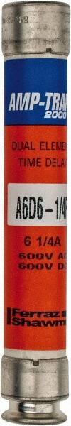 Ferraz Shawmut - 600 VAC/VDC, 6.25 Amp, Time Delay General Purpose Fuse - Clip Mount, 127mm OAL, 100 at DC, 200 at AC kA Rating, 13/16" Diam - Strong Tooling