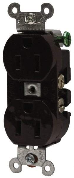 Hubbell Wiring Device-Kellems - 125 VAC, 15 Amp, 5-15R NEMA Configuration, Brown, Specification Grade, Self Grounding Duplex Receptacle - 1 Phase, 2 Poles, 3 Wire, Flush Mount - Strong Tooling