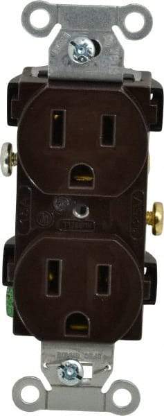 Hubbell Wiring Device-Kellems - 125 VAC, 15 Amp, 5-15R NEMA Configuration, Brown, Specification Grade, Self Grounding Duplex Receptacle - 1 Phase, 2 Poles, 3 Wire, Flush Mount - Strong Tooling