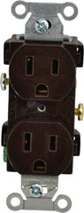 Hubbell Wiring Device-Kellems - 125 VAC, 15 Amp, 5-15R NEMA Configuration, Brown, Specification Grade, Self Grounding Duplex Receptacle - 1 Phase, 2 Poles, 3 Wire, Flush Mount - Strong Tooling