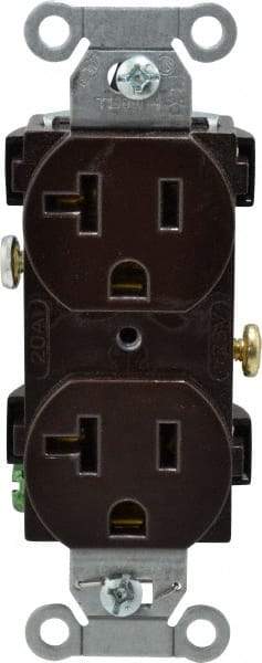 Hubbell Wiring Device-Kellems - 125 VAC, 20 Amp, 5-20R NEMA Configuration, Brown, Specification Grade, Self Grounding Duplex Receptacle - 1 Phase, 2 Poles, 3 Wire, Flush Mount - Strong Tooling