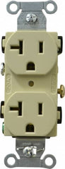 Hubbell Wiring Device-Kellems - 125 VAC, 20 Amp, 5-20R NEMA Configuration, Ivory, Specification Grade, Self Grounding Duplex Receptacle - 1 Phase, 2 Poles, 3 Wire, Flush Mount - Strong Tooling