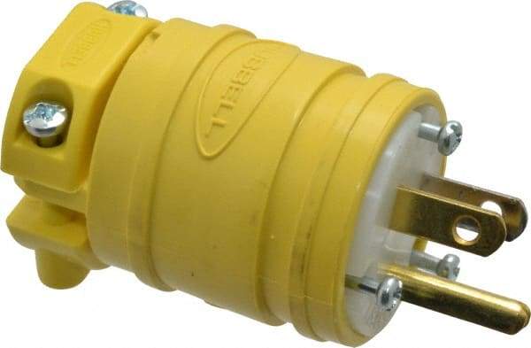 Hubbell Wiring Device-Kellems - 125 VAC, 15 Amp, 5-15P NEMA, Straight, Self Grounding, Commercial Grade Plug - 2 Pole, 3 Wire, 1 Phase, 1/2 hp, Thermoplastic, Yellow - Strong Tooling