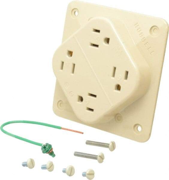 Hubbell Wiring Device-Kellems - 125 VAC, 15 Amp, 5-15R NEMA Configuration, Ivory, Specification Grade, Self Grounding Fourplex Receptacle - 1 Phase, 2 Poles, 3 Wire, Flush Mount, Impact Resistant - Strong Tooling