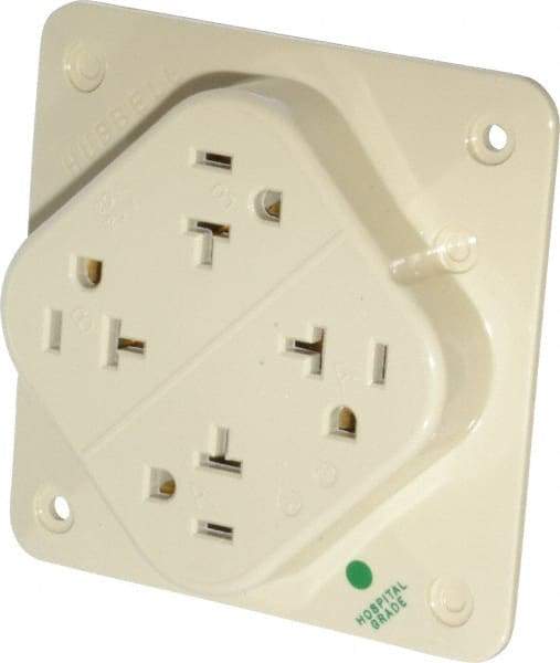 Hubbell Wiring Device-Kellems - 125 VAC, 20 Amp, 5-20R NEMA Configuration, Ivory, Hospital Grade, Self Grounding Fourplex Receptacle - 1 Phase, 2 Poles, 3 Wire, Flush Mount, Impact Resistant - Strong Tooling