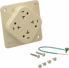 Hubbell Wiring Device-Kellems - 125 VAC, 20 Amp, 5-20R NEMA Configuration, Ivory, Specification Grade, Self Grounding Fourplex Receptacle - 1 Phase, 2 Poles, 3 Wire, Flush Mount, Impact Resistant - Strong Tooling