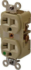 Hubbell Wiring Device-Kellems - 125 VAC, 20 Amp, 5-20R NEMA Configuration, Ivory, Hospital Grade, Self Grounding Duplex Receptacle - 1 Phase, 2 Poles, 3 Wire, Flush Mount, Chemical, Corrosion and Impact Resistant - Strong Tooling