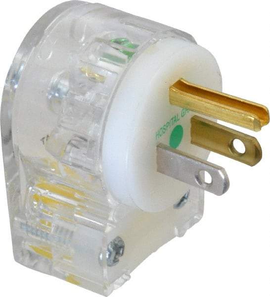 Hubbell Wiring Device-Kellems - 125 VAC, 15 Amp, 5-15P NEMA, Angled, Self Grounding, Hospital Grade Plug - 2 Pole, 3 Wire, 1 Phase, 1/2 hp, Nylon, Clear - Strong Tooling