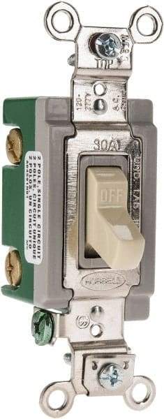 Hubbell Wiring Device-Kellems - 2 Pole, 120 to 277 VAC, 30 Amp, Industrial Grade, Toggle, Wall and Dimmer Light Switch - 1-5/16 Inch Wide x 4-1/16 Inch High - Strong Tooling