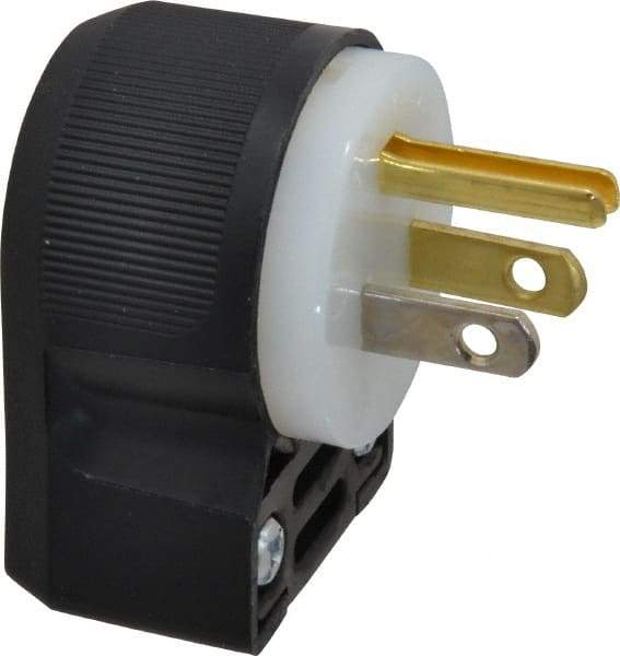 Hubbell Wiring Device-Kellems - 125 VAC, 15 Amp, 5-15P NEMA, Angled, Self Grounding, Commercial, Industrial Grade Plug - 2 Pole, 3 Wire, 1 Phase, 1/2 hp, Nylon, Black, White - Strong Tooling