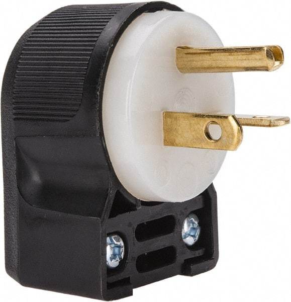 Hubbell Wiring Device-Kellems - 250 VAC, 20 Amp, 6-20P NEMA, Angled, Self Grounding, Commercial, Industrial Grade Plug - 2 Pole, 3 Wire, 1 Phase, 2 hp, Nylon, Black, White - Strong Tooling