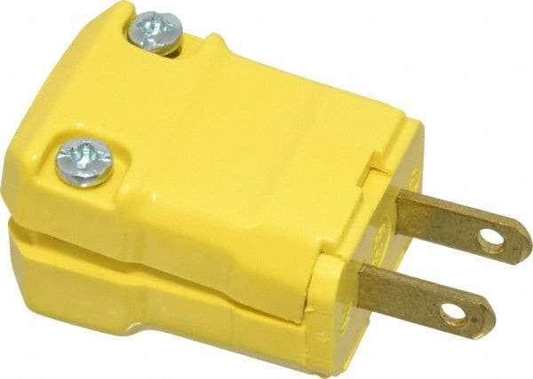 Hubbell Wiring Device-Kellems - 125 VAC, 15 Amp, 1-15P NEMA, Valise, Ungrounded, Commercial, Industrial Grade Plug - 2 Pole, 2 Wire, 1 Phase, 1/2 hp, Nylon, Yellow - Strong Tooling