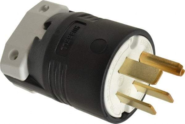 Hubbell Wiring Device-Kellems - 250 VAC, 50 Amp, 15-50P NEMA, Straight, Self Grounding, Commercial, Industrial Grade Plug - 3 Pole, 4 Wire, 3 Phase, 7-1/2 hp, Nylon, Black, White - Strong Tooling