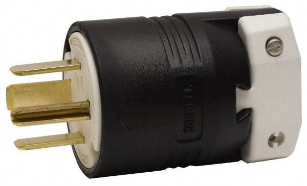 Hubbell Wiring Device-Kellems - 250 VAC, 60 Amp, 15-60P NEMA, Straight, Self Grounding, Commercial, Industrial Grade Plug - 3 Pole, 4 Wire, 3 Phase, 10 hp, Nylon, Black, White - Strong Tooling