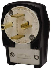 Hubbell Wiring Device-Kellems - 250 VAC, 30 Amp, 15-30P NEMA, Angled, Self Grounding, Commercial, Industrial Grade Plug - 3 Pole, 4 Wire, 3 Phase, 3 hp, Nylon, Black, White - Strong Tooling