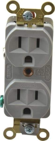 Hubbell Wiring Device-Kellems - 125 VAC, 15 Amp, 5-15R NEMA Configuration, Gray, Industrial Grade, Self Grounding Duplex Receptacle - 1 Phase, 2 Poles, 3 Wire, Flush Mount, Corrosion, Heat and Impact Resistant - Strong Tooling