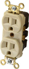 Hubbell Wiring Device-Kellems - 125 VAC, 15 Amp, 5-15R NEMA Configuration, Ivory, Industrial Grade, Self Grounding Duplex Receptacle - 1 Phase, 2 Poles, 3 Wire, Flush Mount, Corrosion, Heat and Impact Resistant - Strong Tooling