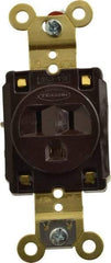 Hubbell Wiring Device-Kellems - 125 VAC, 15 Amp, 5-15R NEMA Configuration, Brown, Specification Grade, Self Grounding Single Receptacle - 1 Phase, 2 Poles, 3 Wire, Flush Mount, Corrosion, Heat and Impact Resistant - Strong Tooling