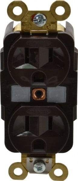 Hubbell Wiring Device-Kellems - 125 VAC, 15 Amp, 5-15R NEMA Configuration, Brown, Specification Grade, Self Grounding Duplex Receptacle - 1 Phase, 2 Poles, 3 Wire, Flush Mount, Corrosion, Heat and Impact Resistant - Strong Tooling