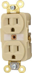 Hubbell Wiring Device-Kellems - 125 VAC, 15 Amp, 5-15R NEMA Configuration, Ivory, Specification Grade, Self Grounding Duplex Receptacle - 1 Phase, 2 Poles, 3 Wire, Flush Mount, Corrosion, Heat and Impact Resistant - Strong Tooling