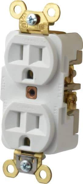 Hubbell Wiring Device-Kellems - 125 VAC, 15 Amp, 5-15R NEMA Configuration, White, Specification Grade, Self Grounding Duplex Receptacle - 1 Phase, 2 Poles, 3 Wire, Flush Mount, Corrosion, Heat and Impact Resistant - Strong Tooling