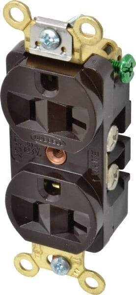 Hubbell Wiring Device-Kellems - 125 VAC, 20 Amp, 5-20R NEMA Configuration, Brown, Industrial Grade, Self Grounding Duplex Receptacle - 1 Phase, 2 Poles, 3 Wire, Flush Mount, Corrosion, Heat and Impact Resistant - Strong Tooling