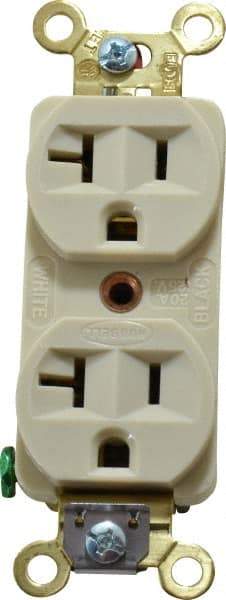 Hubbell Wiring Device-Kellems - 125 VAC, 20 Amp, 5-20R NEMA Configuration, Ivory, Industrial Grade, Self Grounding Duplex Receptacle - 1 Phase, 2 Poles, 3 Wire, Flush Mount, Corrosion, Heat and Impact Resistant - Strong Tooling