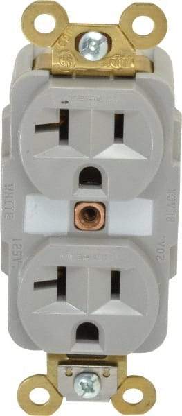 Hubbell Wiring Device-Kellems - 125 VAC, 20 Amp, 5-20R NEMA Configuration, Gray, Specification Grade, Self Grounding Duplex Receptacle - 1 Phase, 2 Poles, 3 Wire, Flush Mount, Corrosion, Heat and Impact Resistant - Strong Tooling