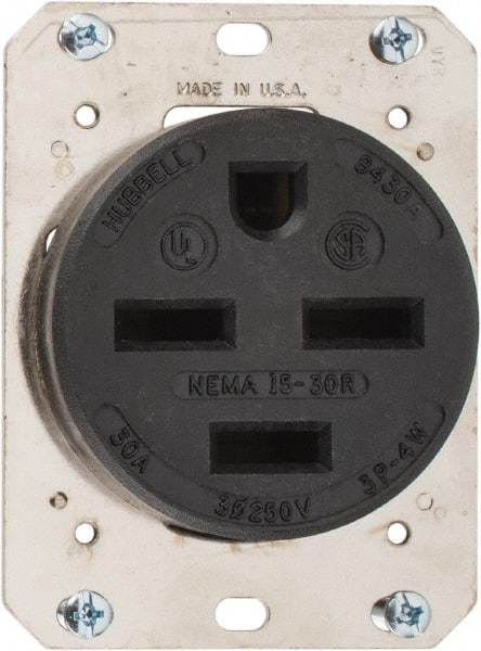 Hubbell Wiring Device-Kellems - 250 VAC, 30 Amp, 15-30R NEMA Configuration, Brown, Industrial Grade, Self Grounding Single Receptacle - 3 Phase, 3 Poles, 4 Wire, Flush Mount - Strong Tooling