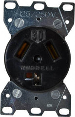 Hubbell Wiring Device-Kellems - 125/250 VAC, 30 Amp, 10-30R NEMA Configuration, Black/White, Industrial Grade, Self Grounding Single Receptacle - 1 Phase, 3 Poles, 3 Wire, Flush Mount - Strong Tooling