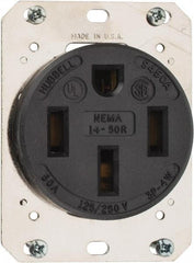 Hubbell Wiring Device-Kellems - 125/250 VAC, 50 Amp, 14-50R NEMA Configuration, Black, Industrial Grade, Self Grounding Single Receptacle - 1 Phase, 3 Poles, 4 Wire, Flush Mount - Strong Tooling