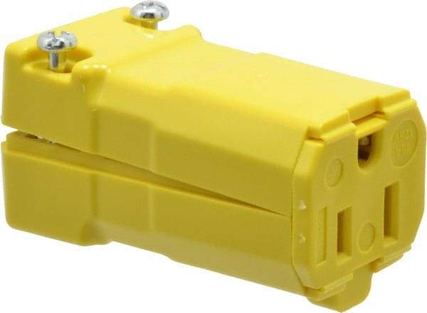 Hubbell Wiring Device-Kellems - 125 VAC, 15 Amp, 5-15R NEMA, Valise, Self Grounding, Commercial, Industrial Grade Connector - 2 Pole, 3 Wire, 1 Phase, 1/2 hp, Nylon, Yellow - Strong Tooling