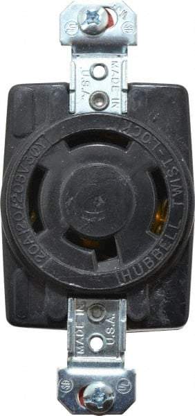 Hubbell Wiring Device-Kellems - 120/208 VAC, 20 Amp, NonNEMA, Ungrounded Receptacle - 4 Poles, 4 Wire, Female End, Black - Strong Tooling