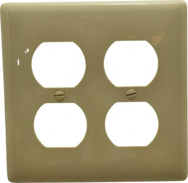 Hubbell Wiring Device-Kellems - 2 Gang, 4-1/2 Inch Long x 4.6 Inch Wide, Standard Outlet Wall Plate - Duplex Outlet, Ivory, Nylon - Strong Tooling