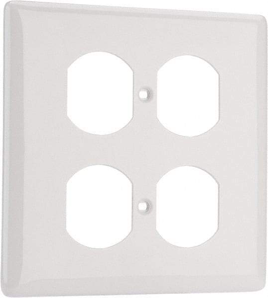 Hubbell Wiring Device-Kellems - 2 Gang, 4-1/2 Inch Long x 4.6 Inch Wide, Standard Outlet Wall Plate - Duplex Outlet, White, Nylon - Strong Tooling