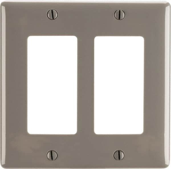 Hubbell Wiring Device-Kellems - 2 Gang, 4-1/2 Inch Long x 4.6 Inch Wide, Standard Outlet Wall Plate - GFCI/Surge Receptacle, Gray, Nylon - Strong Tooling