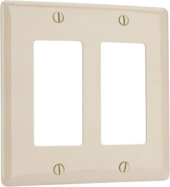 Hubbell Wiring Device-Kellems - 2 Gang, 4-1/2 Inch Long x 4.6 Inch Wide, Standard Outlet Wall Plate - GFCI/Surge Receptacle, Ivory, Nylon - Strong Tooling