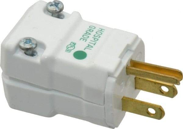 Hubbell Wiring Device-Kellems - 125 VAC, 15 Amp, 5-15P NEMA, Valise, Self Grounding, Hospital Grade Plug - 2 Pole, 3 Wire, 1 Phase, 1/2 hp, Nylon, White - Strong Tooling