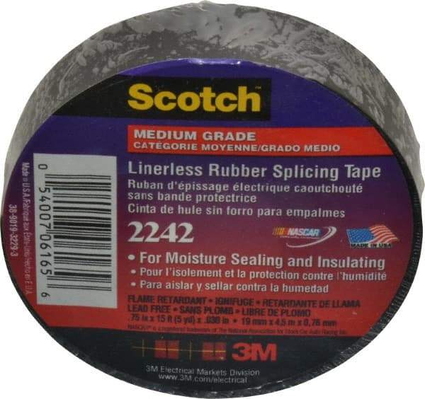 3M - 3/4" x 15', Black Rubber Electrical Tape - Series 2242, 30 mil Thick, 750 V/mil Dielectric Strength, 7.5 Lb./Inch Tensile Strength - Strong Tooling