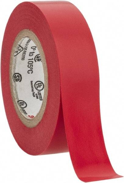 3M - 1/2" x 20', Red Vinyl Electrical Tape - Series 35, 7 mil Thick, 1,250 V/mil Dielectric Strength, 17 Lb./Inch Tensile Strength - Strong Tooling