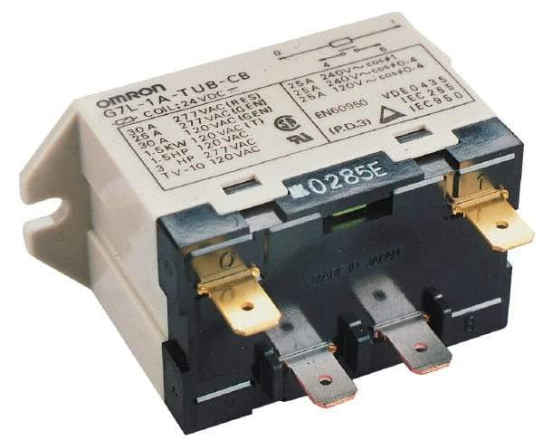 Omron - 1.7 to 2.5 VA Power Rating, Standard Electromechanical Quick Connect General Purpose Relay - 30 Amp at 220 VAC, SPST, 240 VAC, 68.5mm Wide x 47mm High x 33.5mm Deep - Strong Tooling