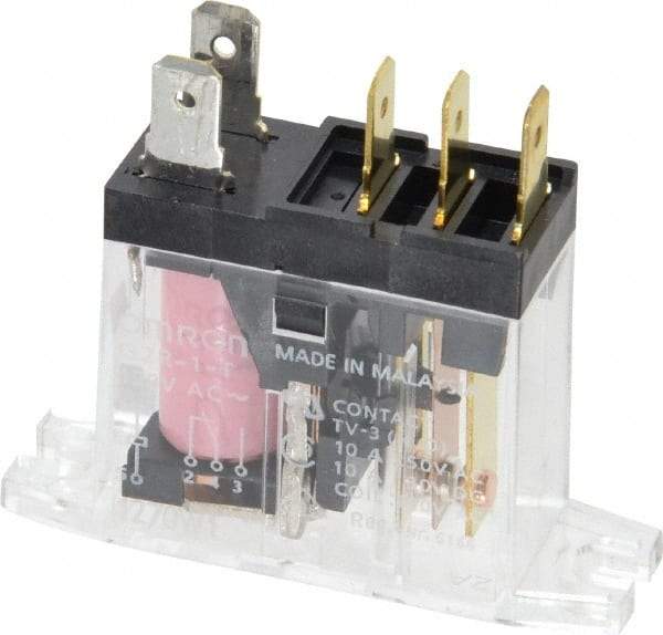 Omron - 5 Pins, 0.9 VA Power Rating, Rectangle Electromechanical Quick Connect General Purpose Relay - 10 Amp at 30 VDC, SPDT, 120 VAC, 45mm Wide x 29.5mm High x 14mm Deep - Strong Tooling