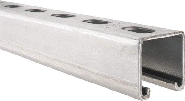 Thomas & Betts - 10' Long x 1-5/8" Wide x 1-5/8" High, 12 Gauge, Strip Steel, Half Slot Framing Channel & Strut - 0.105" Thick, Pre-Galvanized - Strong Tooling