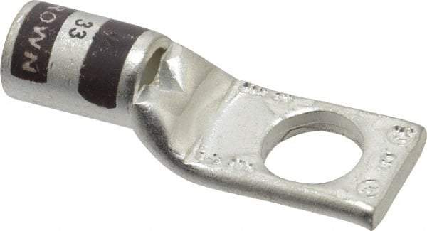 Thomas & Betts - 2 AWG Noninsulated Compression Connection Square Ring Terminal - 3/8" Stud, 1.65" OAL x 0.59" Wide, Tin Plated Copper Contact - Strong Tooling