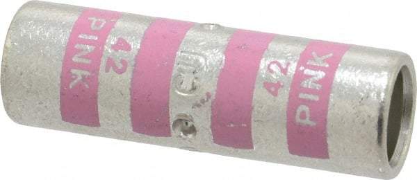 Thomas & Betts - 1/0 AWG Compatible, Noninsulated, Crimp-On Butt Splice Terminal - 2 Wire Entries, Copper Contacts, Tin Contact Plating, 1.63" OAL, Pink - Strong Tooling